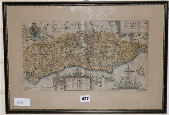 Johannes Norden and William Kip Map of Sussexia 9 x 15.5in.